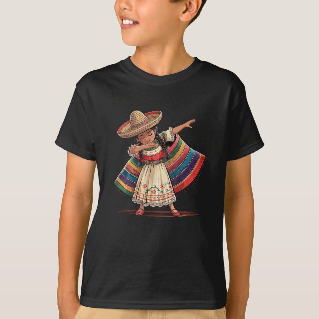 Funny Dabbing Mexican Poncho Sombrero Cinco De May T Shirt (Framsida)