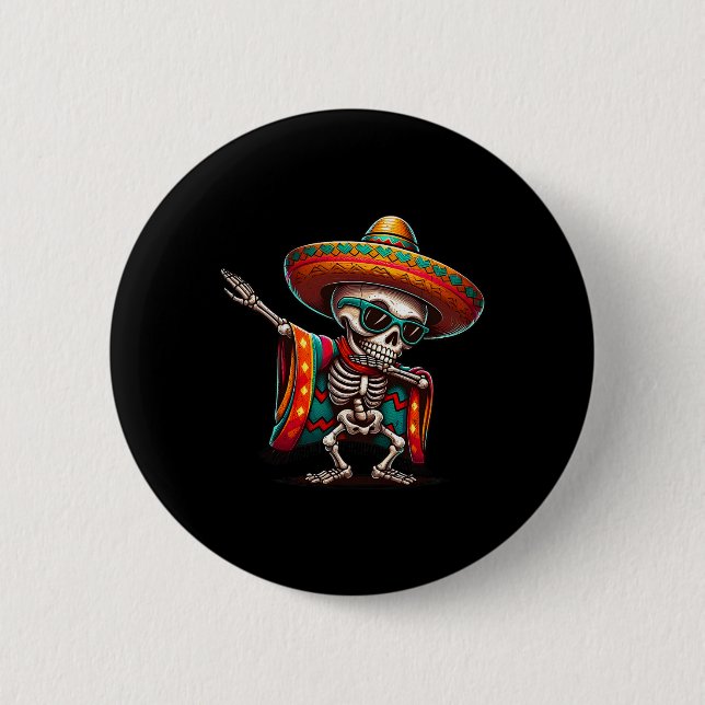 Funny Dabbing Mexican Skeleton Poncho Cinco De May Knapp (Framsida)