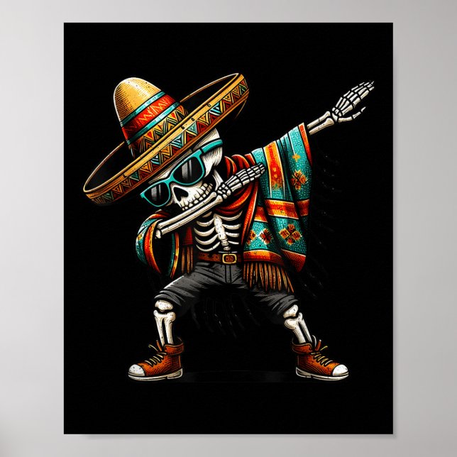 Funny Dabbing Mexican Skeleton Poncho Cinco De May Poster (Framsidan)