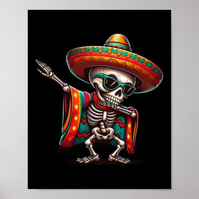 Funny Dabbing Mexican Skeleton Poncho Cinco De May Poster (Framsidan)