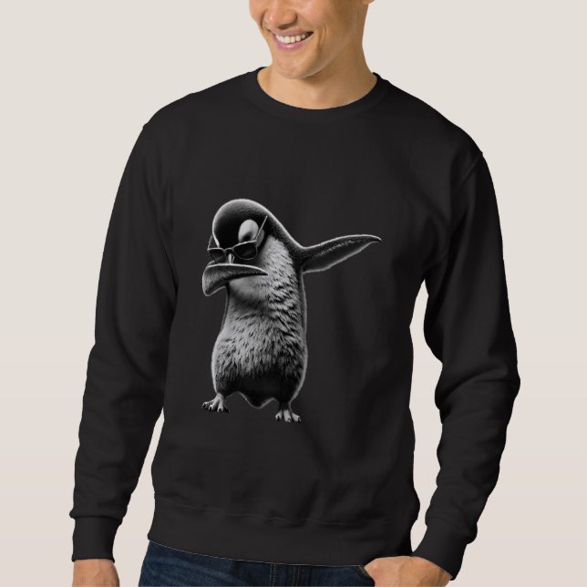 Funny Dabbing Pinguin Coola Roligt Da Lång Ärmad Tröja (Framsida)