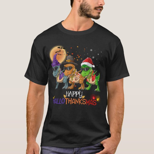 Funny Dabbing Rapper Dinosaur Lycklig HalloTackMas T Shirt (Framsida)