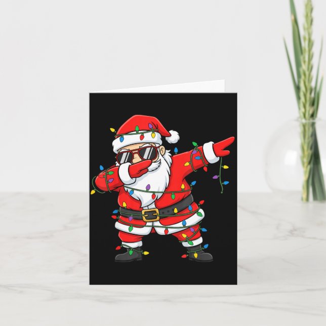 Funny Dabbing Santa Xmas Lights Men Boys Girls Chr Kort (Framsida)