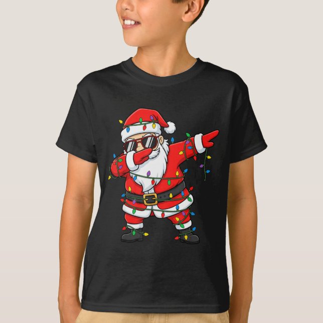 Funny Dabbing Santa Xmas Lights Men Boys Girls Chr T Shirt (Framsida)