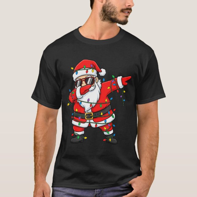 Funny Dabbing Santa Xmas Lights Men Boys Girls Chr T Shirt (Framsida)