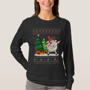 Funny Dabbing Sheep Älskare Santa Hat Ugly jul T Shirt