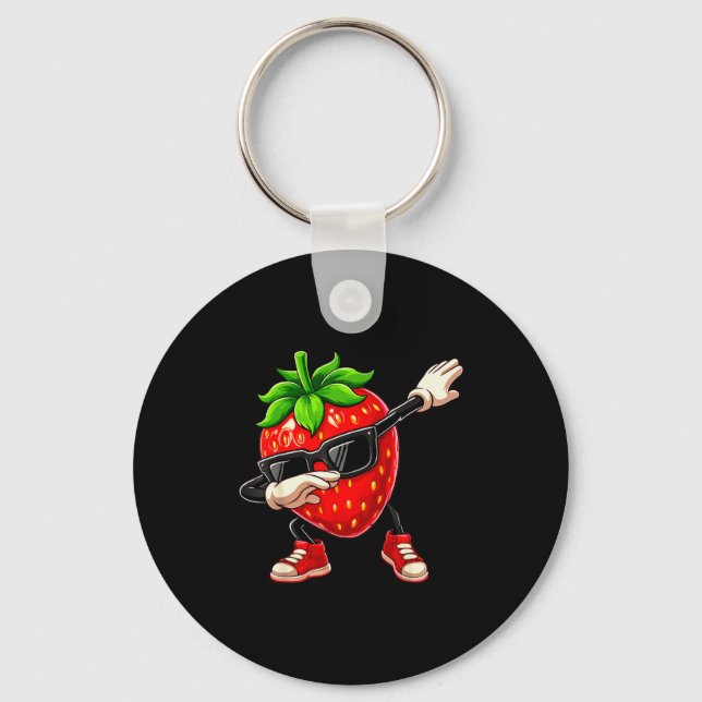 Funny Dabbing Strawberry Summer Fruit Lover Men Wo Nyckelring (Framsida)