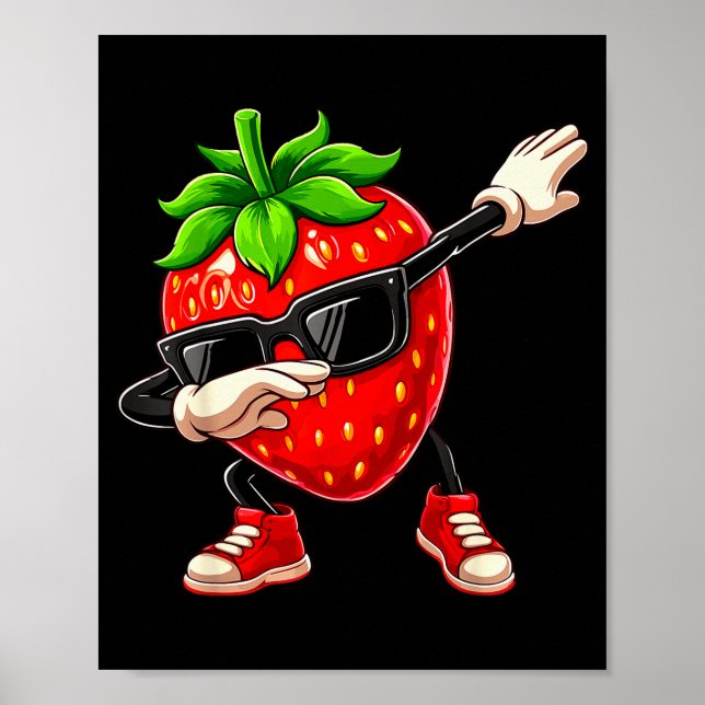 Funny Dabbing Strawberry Summer Fruit Lover Men Wo Poster (Framsidan)