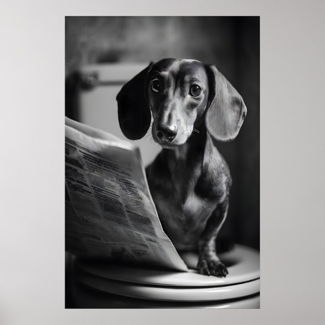Funny Dachshund Bathroom Print, Reading Dog Poster (Framsidan)