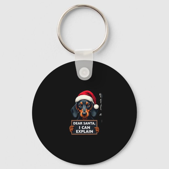 Funny Dachshund Christmas Dear Santa I Can Explain Nyckelring (Framsida)