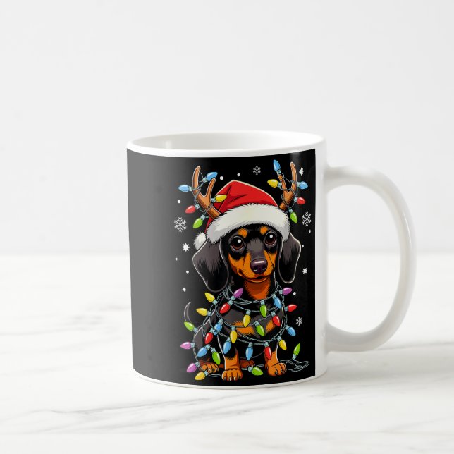 Funny Dachshund Christmas Lights Santa Hat Xmas  Kaffemugg (Höger)