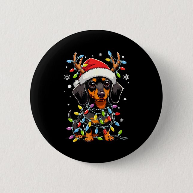 Funny Dachshund Christmas Lights Santa Hat Xmas  Knapp (Framsida)