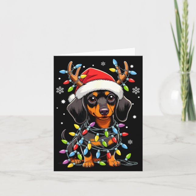Funny Dachshund Christmas Lights Santa Hat Xmas  Kort (Framsida)