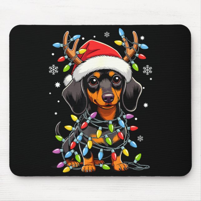 Funny Dachshund Christmas Lights Santa Hat Xmas  Musmatta (Framsidan)