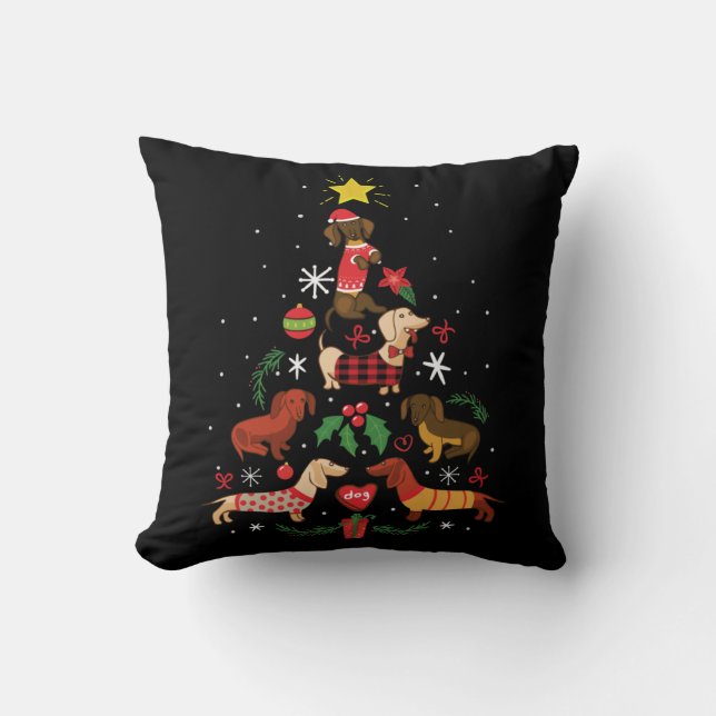 Funny Dachshund Christmas Tree Kudde (Framsida)