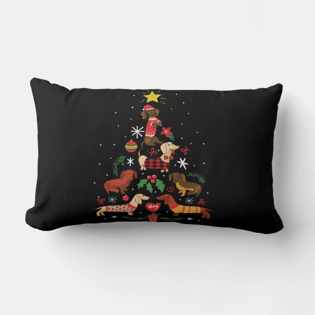 Funny Dachshund Christmas Tree Lumbarkudde (Framsida)