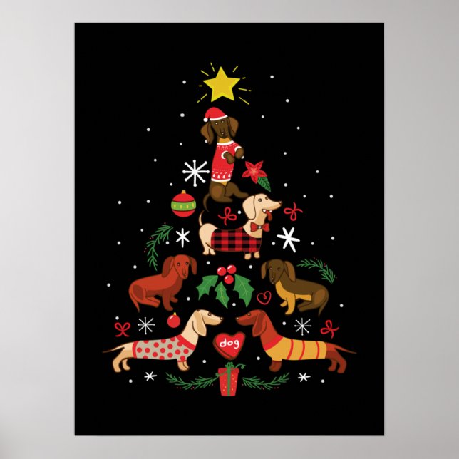 Funny Dachshund Christmas Tree Poster (Framsidan)