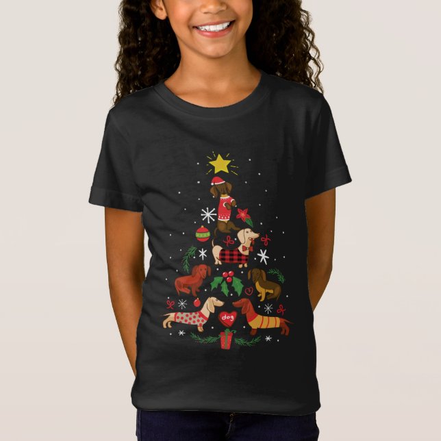 Funny Dachshund Christmas Tree T Shirt (Framsida)