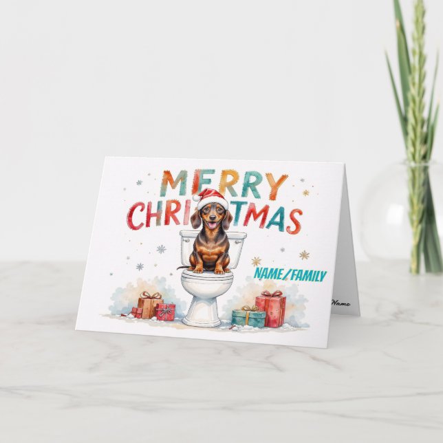 Funny Dachshund Christmas – Watercolor Dog Helgkort (Framsida)