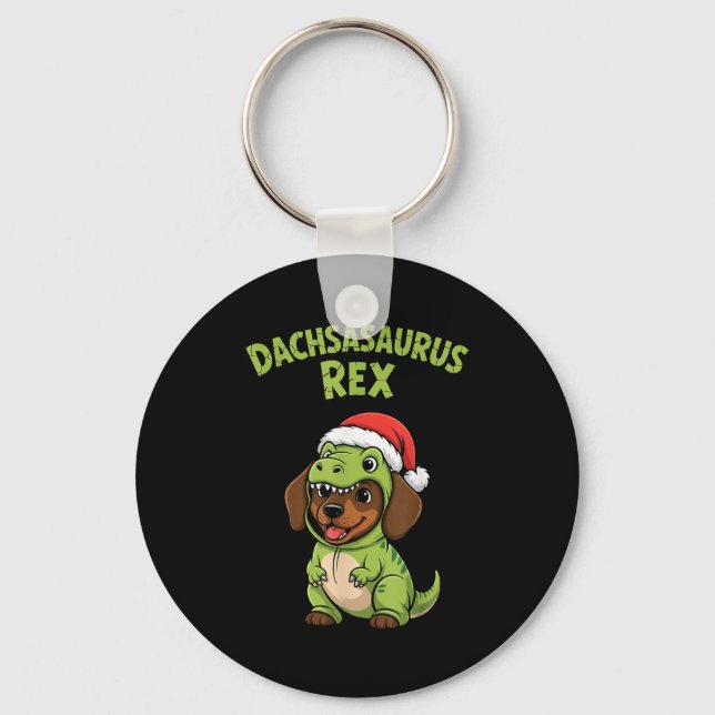 Funny Dachshund Dog T-rex Costume Christmas Kids B Nyckelring (Framsida)