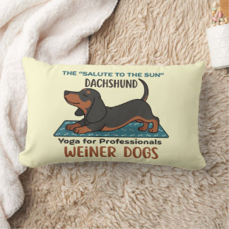 Funny dachshund doing the sun salutation (yoga) lumbarkudde