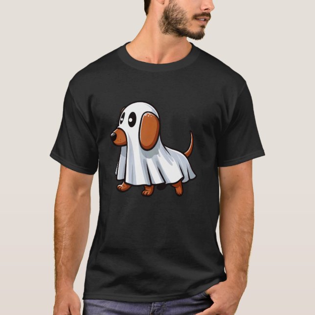 Funny Dachshund Ghost Halloween Costume Boys Girls T Shirt (Framsida)