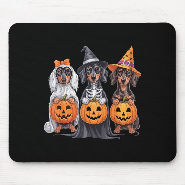 Funny Dachshund Halloween Pumpkin Weenie Hund Skel Musmatta (Framsidan)