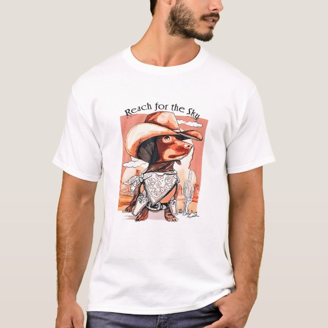 Funny Dachshund Hund Cowboy Hat Reach Himlar Weste T Shirt (Framsida)