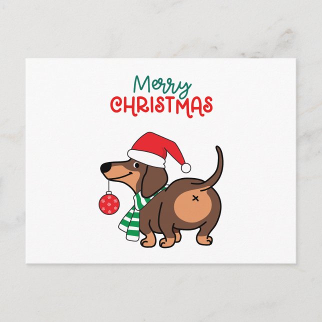 Funny Dachshund Hund Cute God jul Helg Vykort (Framsida)