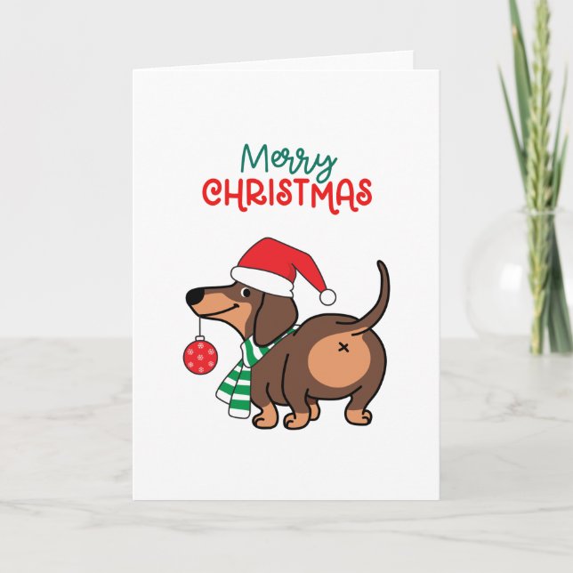 Funny Dachshund Hund Cute God jul Helgkort (Framsida)