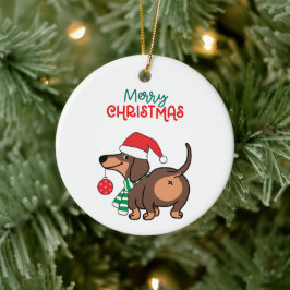 Funny Dachshund Hund Cute God jul Julgransprydnad Keramik