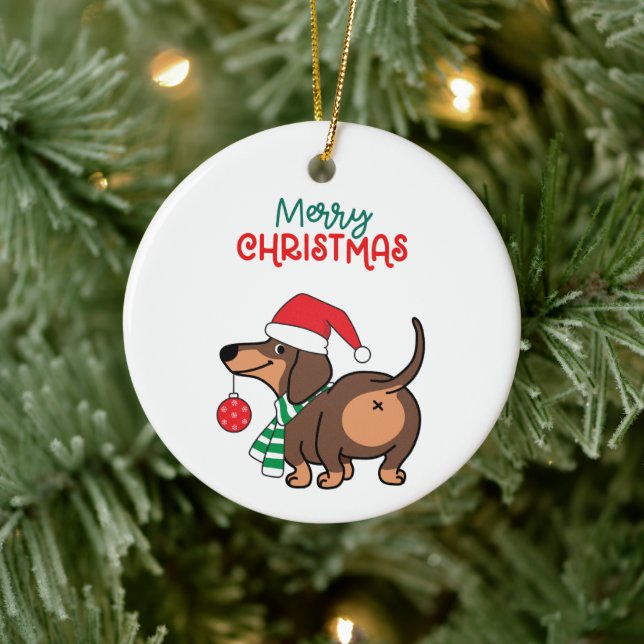 Funny Dachshund Hund Cute God jul Julgransprydnad Keramik (Träd)