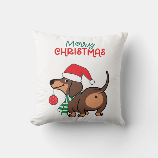 Funny Dachshund Hund Cute God jul Kudde (Framsida)