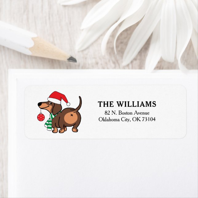 Funny Dachshund Hund Cute God jul Returadress Etikett (Insitu)