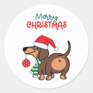 Funny Dachshund Hund Cute God jul Runt Klistermärke
