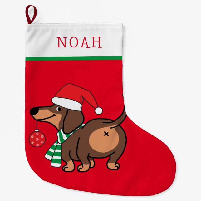 Funny Dachshund Hund Cute God jul Stor Julstrumpa (Framsidan)