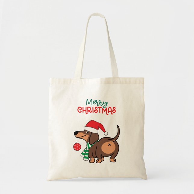 Funny Dachshund Hund Cute God jul Tygkasse (Framsidan)