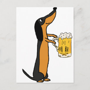 Funny Dachshund Hund Drinking Beer Tecknad Vykort