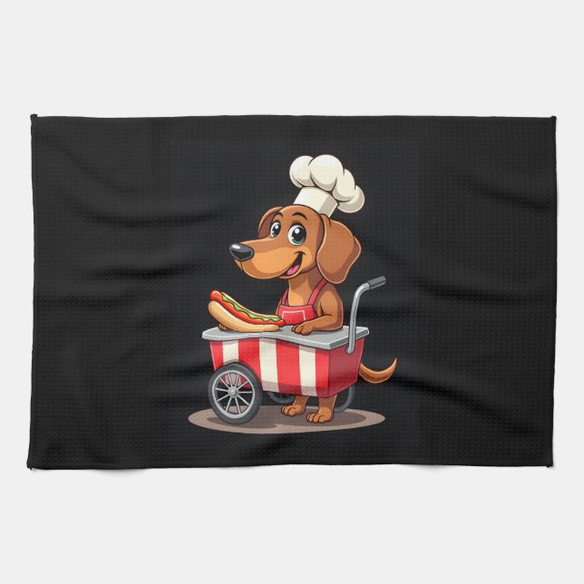 Funny Dachshund Hund Hotdog Sandwich Weenie Sause Kökshandduk (Horisontell)