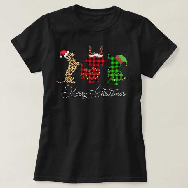 Funny Dachshund Hund jul Leopard Play Santa T Shirt (Design framsida)
