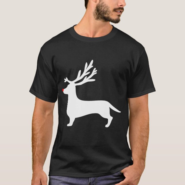 Funny Dachshund Hund jul Reindeer Antlers T Shirt (Framsida)