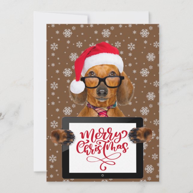 Funny Dachshund Hund Pet Glasses Tablet God jul Julkort (Framsida)
