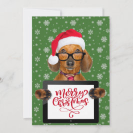 Funny Dachshund Hund Pet Glasses Tablet God jul Julkort