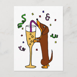 Funny Dachshund Hund Tecknad Party Vykort