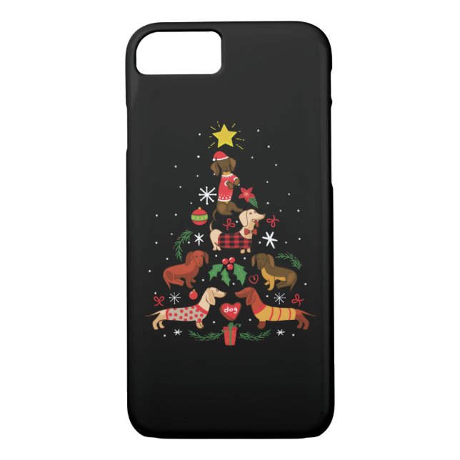 Funny Dachshund Julgran Case-Mate iPhone Skal (Baksida)