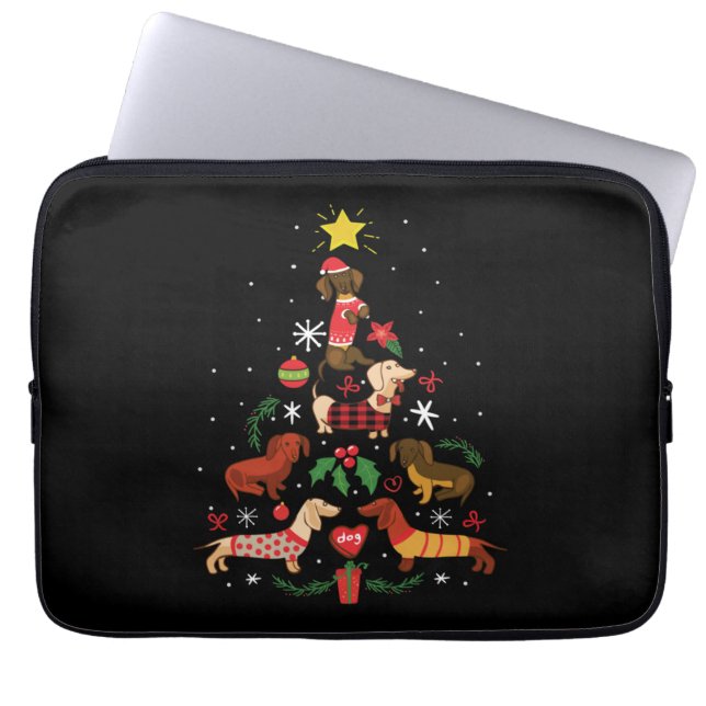 Funny Dachshund Julgran Laptop Fodral (Framsidan)