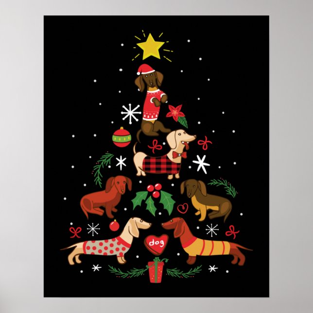 Funny Dachshund Julgran Poster (Framsidan)