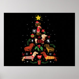 Funny Dachshund Julgran Poster