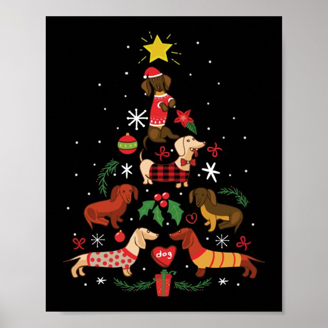 Funny Dachshund Julgran Poster (Framsidan)