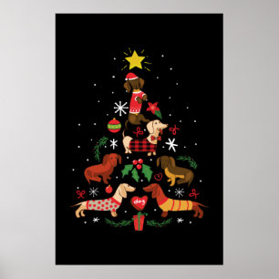Funny Dachshund Julgran Poster